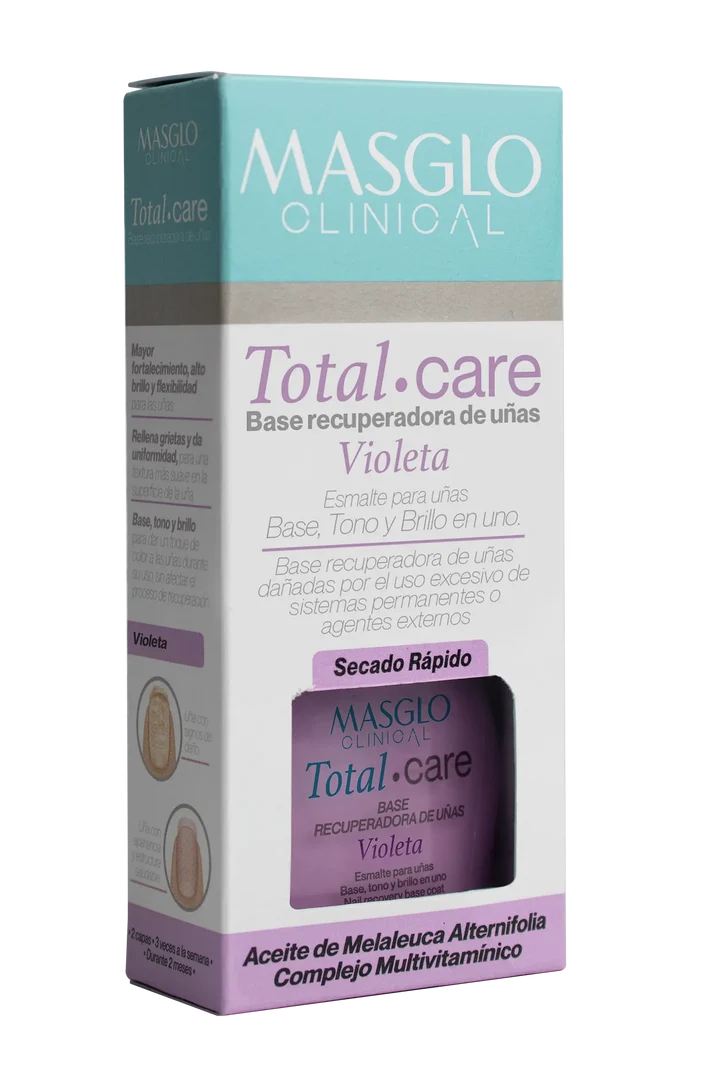 Base Recuperadora de Uñas Total Care Violeta 13.5 ml – Masglo Clinical — envase del producto, vista 3