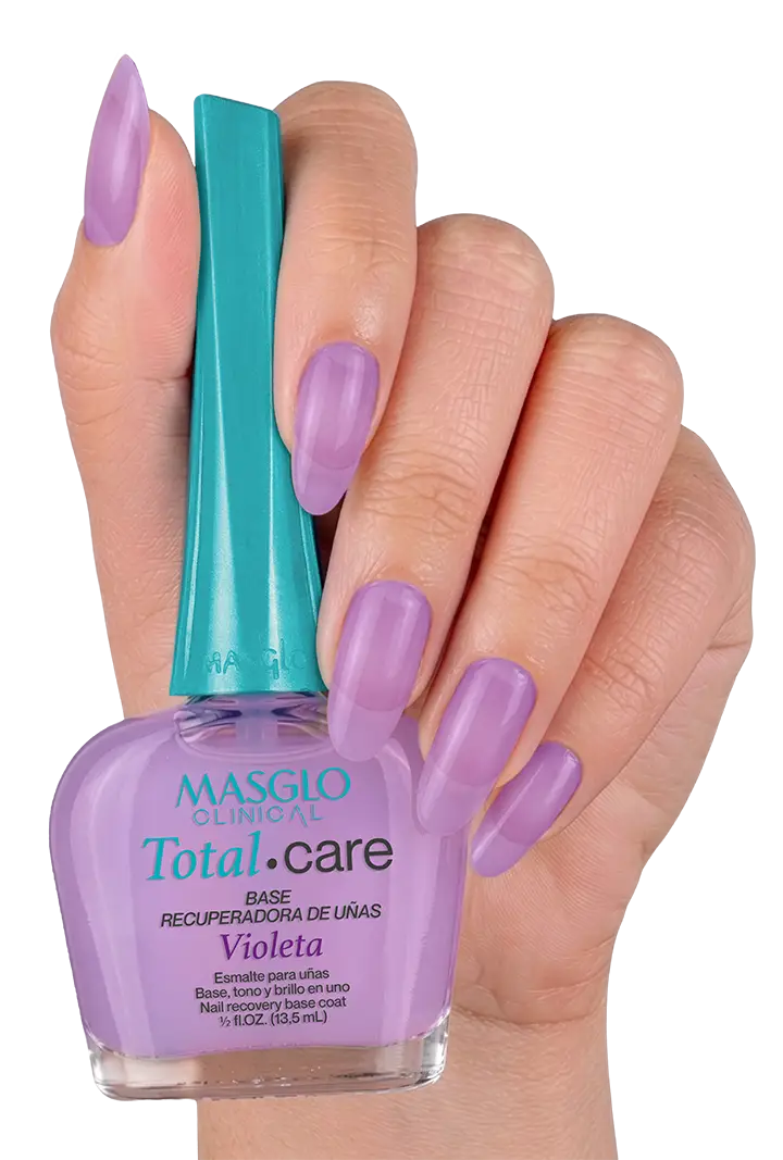 Base Recuperadora de Uñas Total Care Violeta 13.5 ml – Masglo Clinical — envase del producto, vista 4