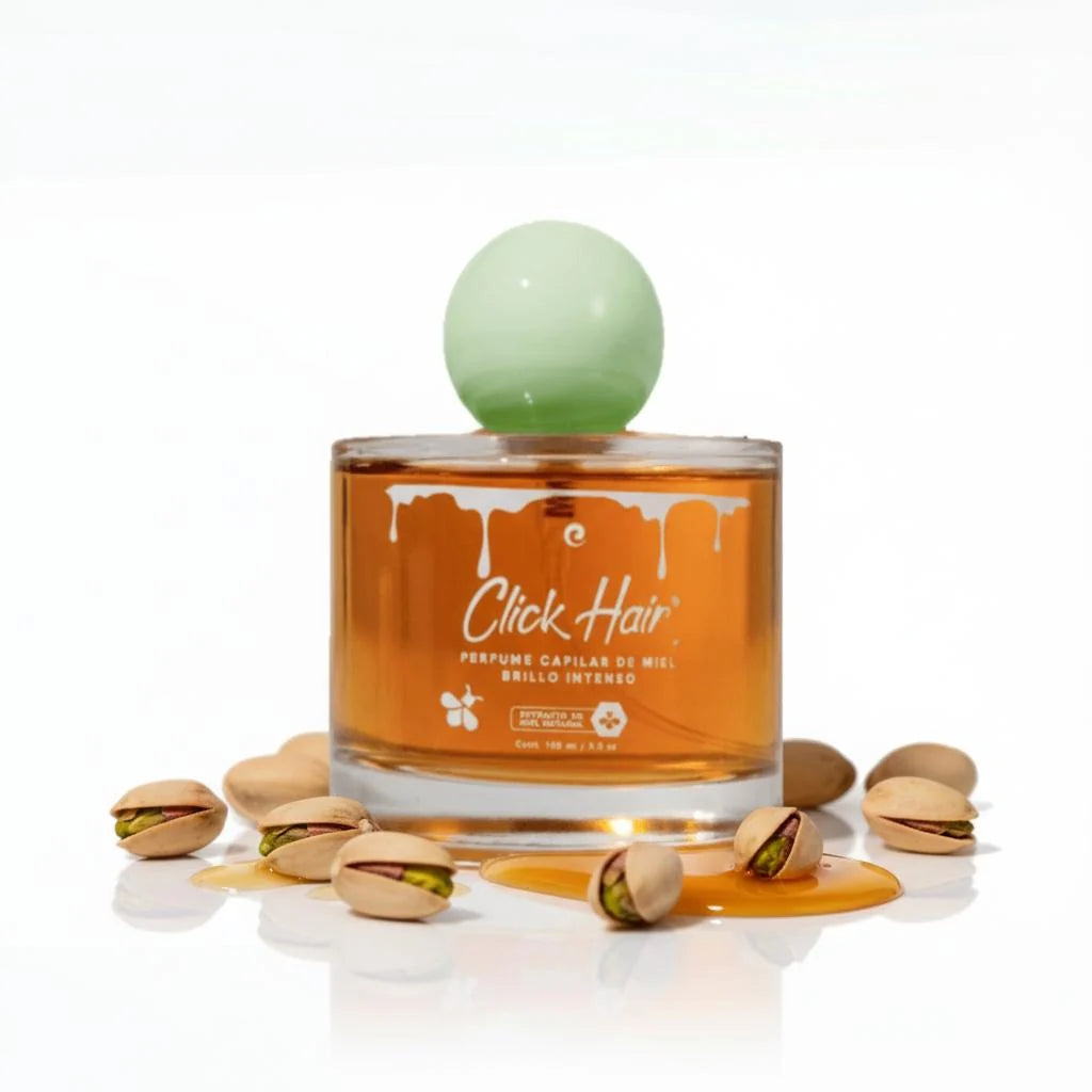 Perfume capilar Click Hair de miel y pistacho 100 ml sobre helado de pistacho y pistachos