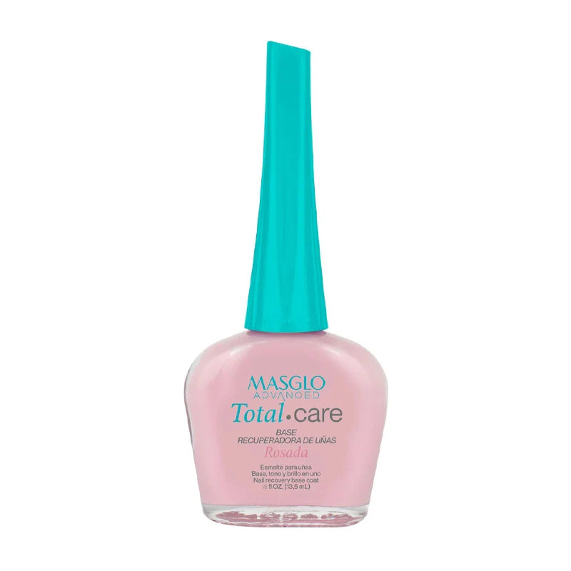 Frasco rosa de base recuperadora de uñas Masglo Advanced Total care Rosada