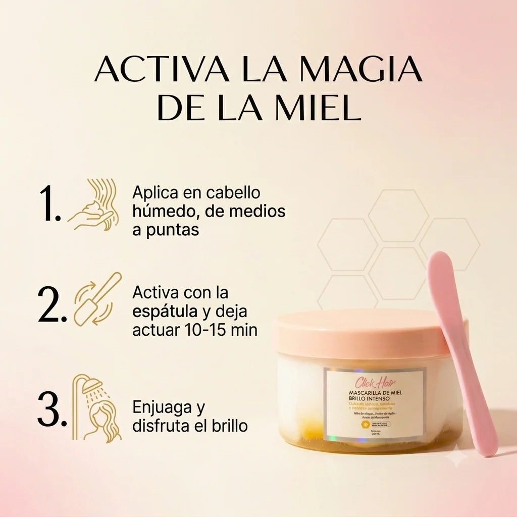 Mascarilla de Miel Brillo Intenso 300ml de Click Hair con caja y espátula