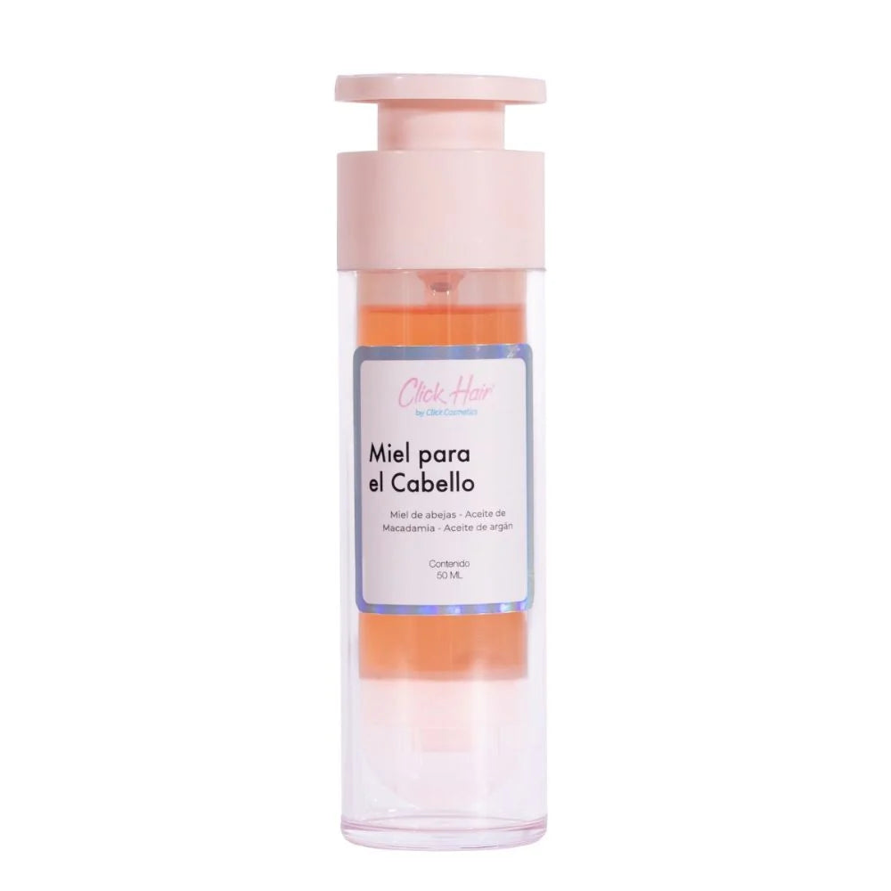 Modo de uso de la Miel para el Cabello Click Hair, aplicar de una a dos gotas de medios a puntas
