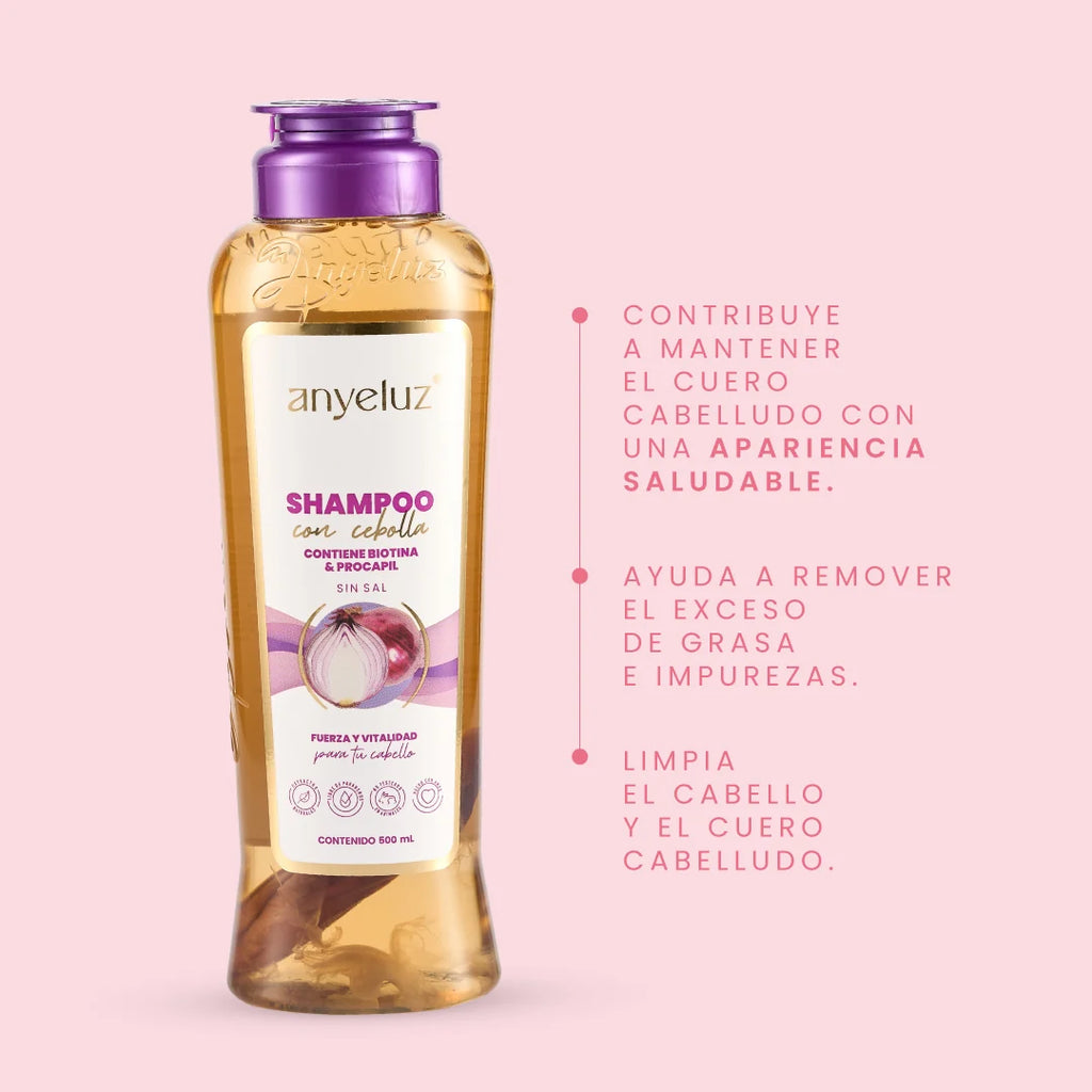 Shampoo con Cebolla y Biotina 500ml – Anyeluz — envase del producto, vista 2