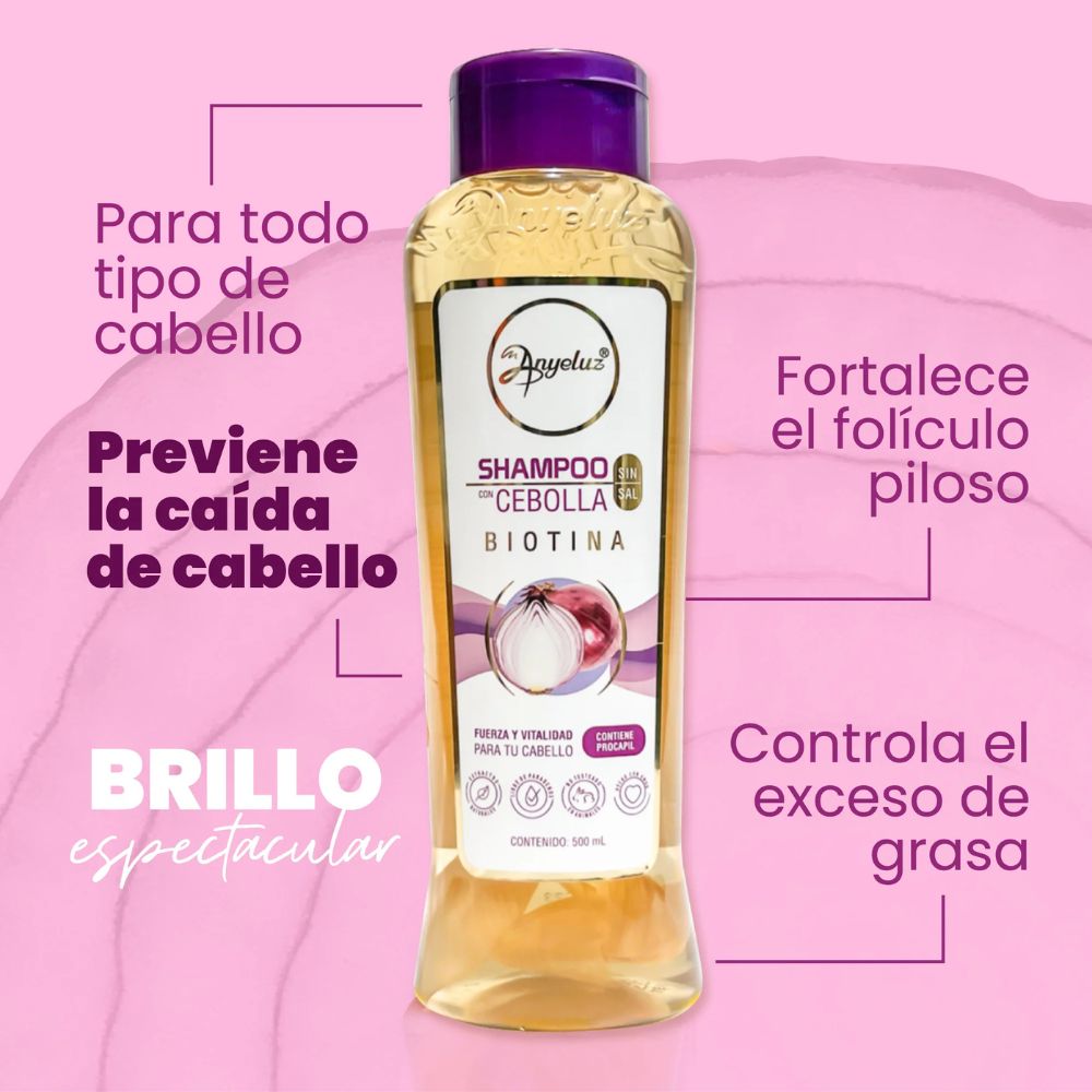 Shampoo Cebolla Biotina Anyeluz – Previene caída, fortalece folículo y controla grasa