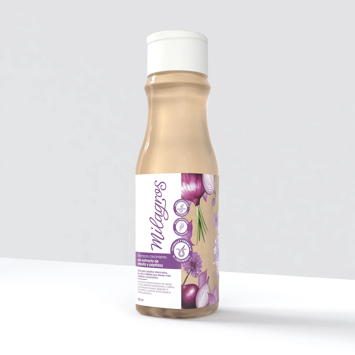Shampoo Cebolla y Péptidos Milagros 450ml – Crecimiento y fortaleza capilar