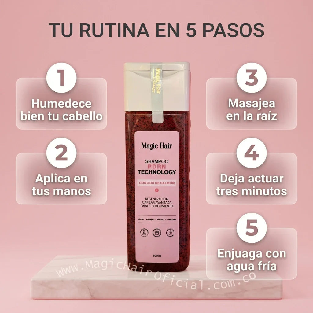 Shampoo PDRN con ADN de salmón Magic Hair 500ml acompañado de ramas de romero