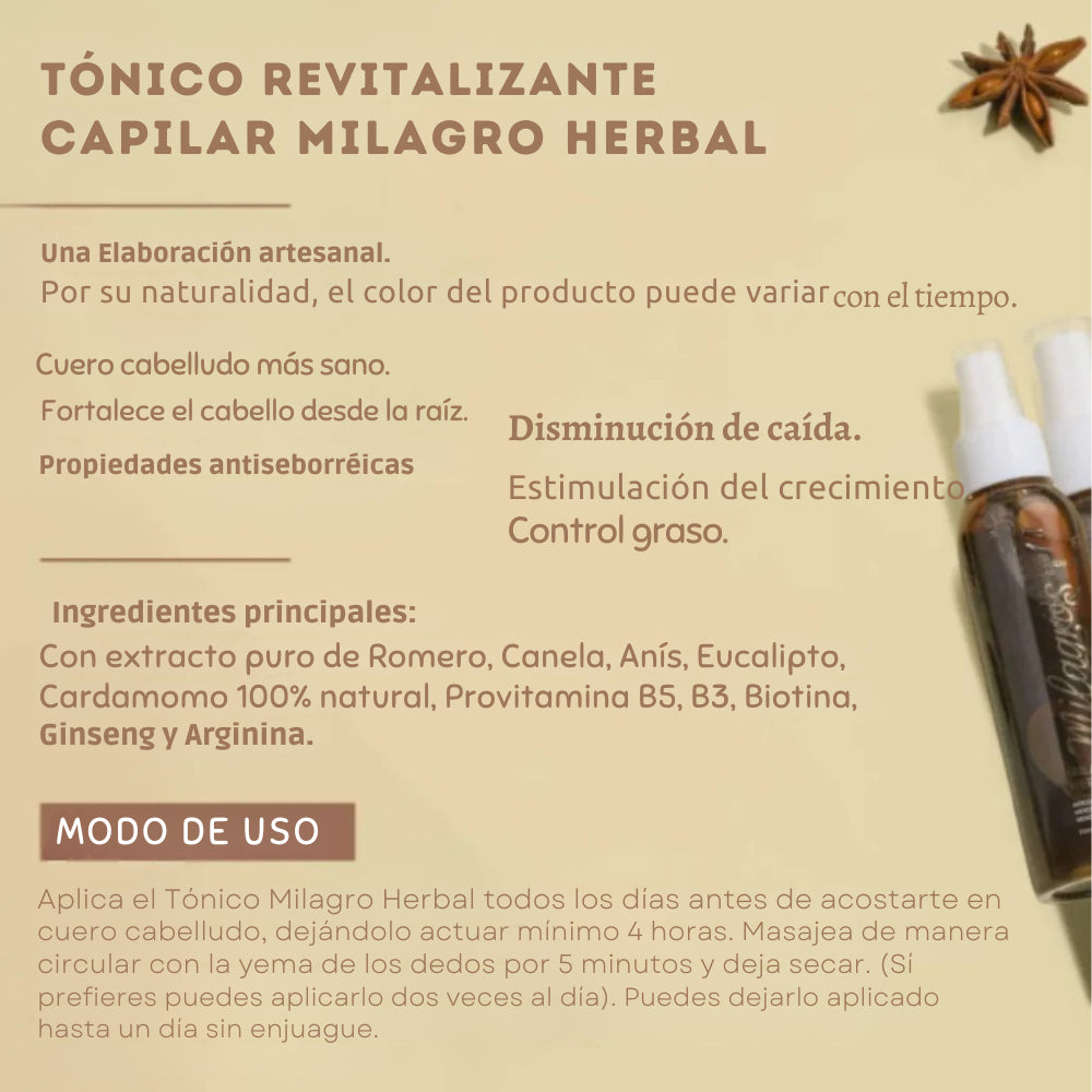 Tónico Revitalizante Capilar Milagro Herbal 110 ml - MILAGROS