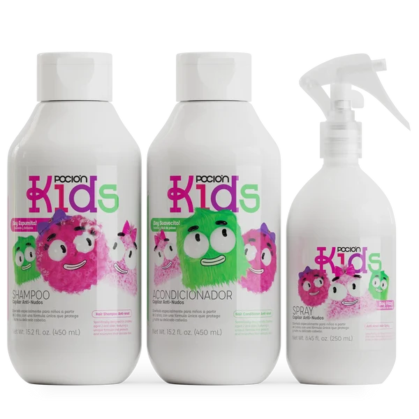 Kit Poción Kids con shampoo, acondicionador y spray desenredante para cabello infantil