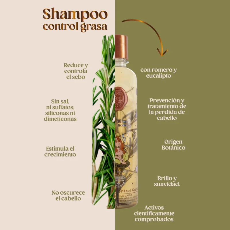Descubre el Shampoo Romero y Eucalipto de Ritual Botánico. Controla la grasa, fortalece y estimula el crecimiento del cabello con una fórmula vegana.