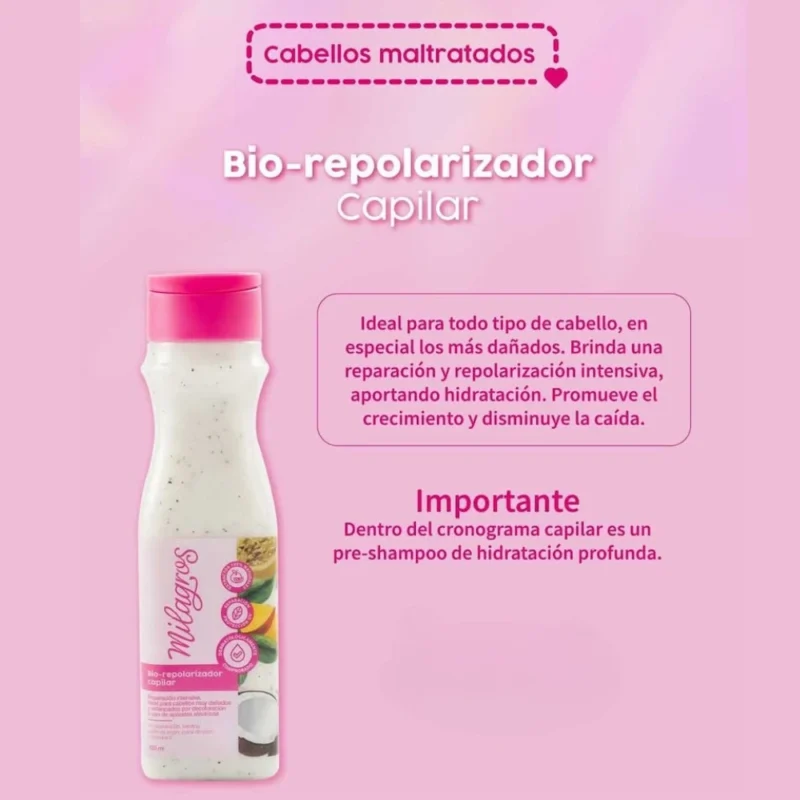 Tratamiento Bio Repolarizador Capilar 450ml Milagros - Imagen 2