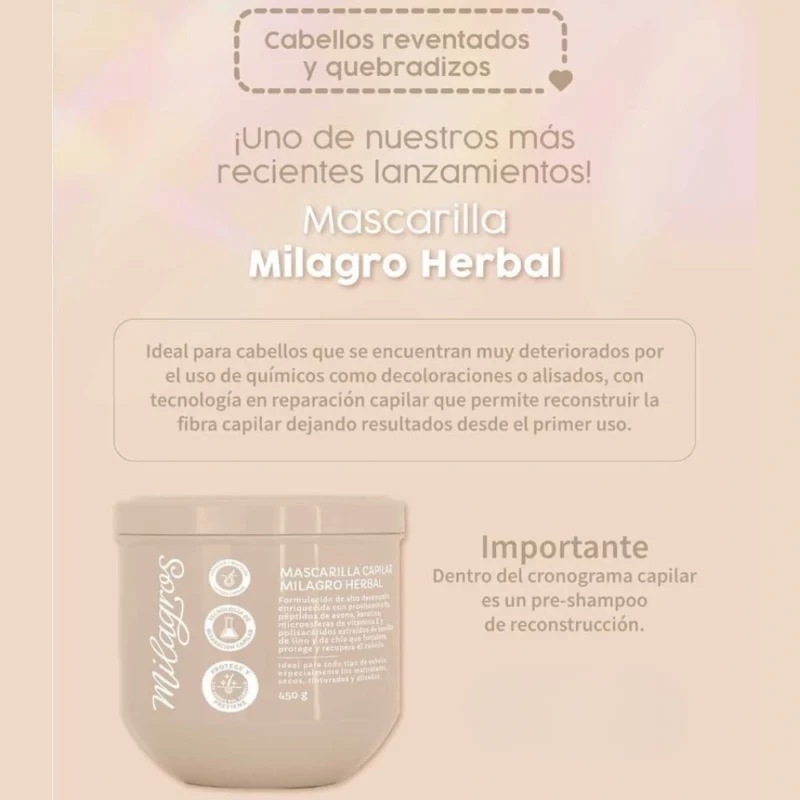 Mascarilla Capilar Milagro Herbal 450 gr MILAGROS - Imagen 3