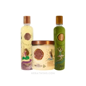 Imagen del Kit Capilar x3 que incluye mascarilla, acondicionador y shampoo personalizado, ideal para cabello dañado, seco o con caspa.
