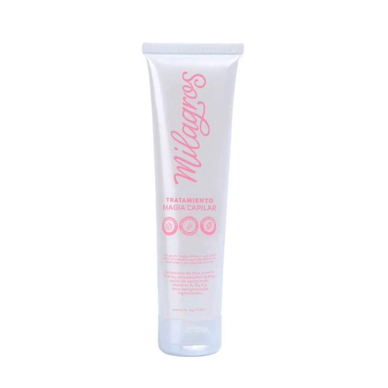 Envase de 120 ml del tratamiento capilar sin enjuague con ácido hialurónico, diseñado para suavizar y reparar el cabello con frizz, seco o maltratado