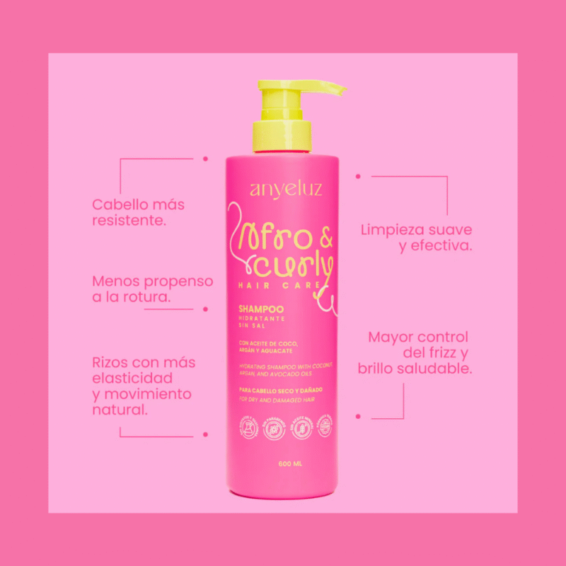 Shampoo Hidratante Afro & Curly 600ml ANYELUZ - Imagen 4
