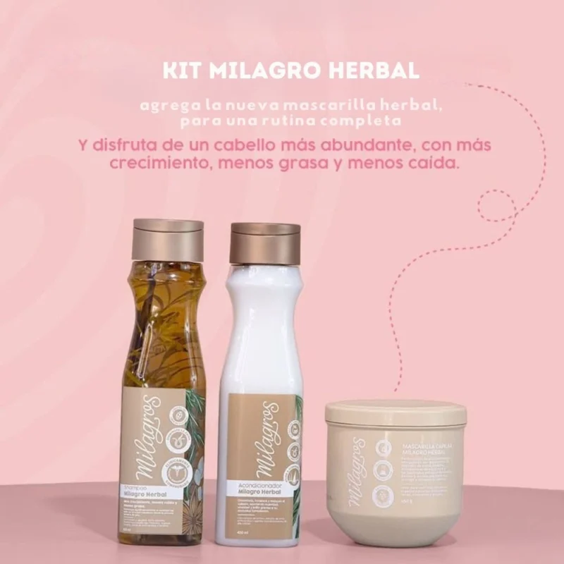 Kit Crecimiento Milagro Herbal MILAGROS – Shampoo, acondicionador y mascarilla 3 pack