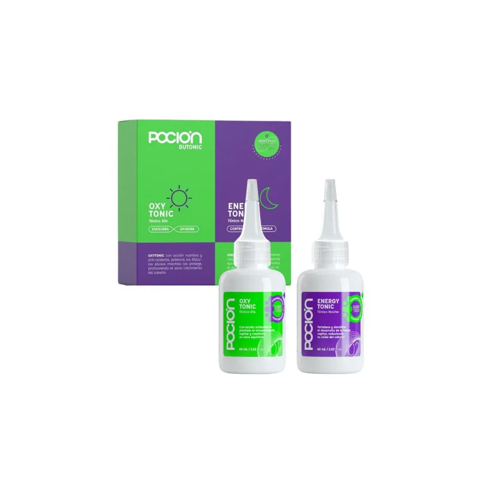 Dutonic La Poción, caja con 2 frascos de 60ml cada uno para rutina día y noche, con nanotecnología liposomal para caída y crecimiento del cabello